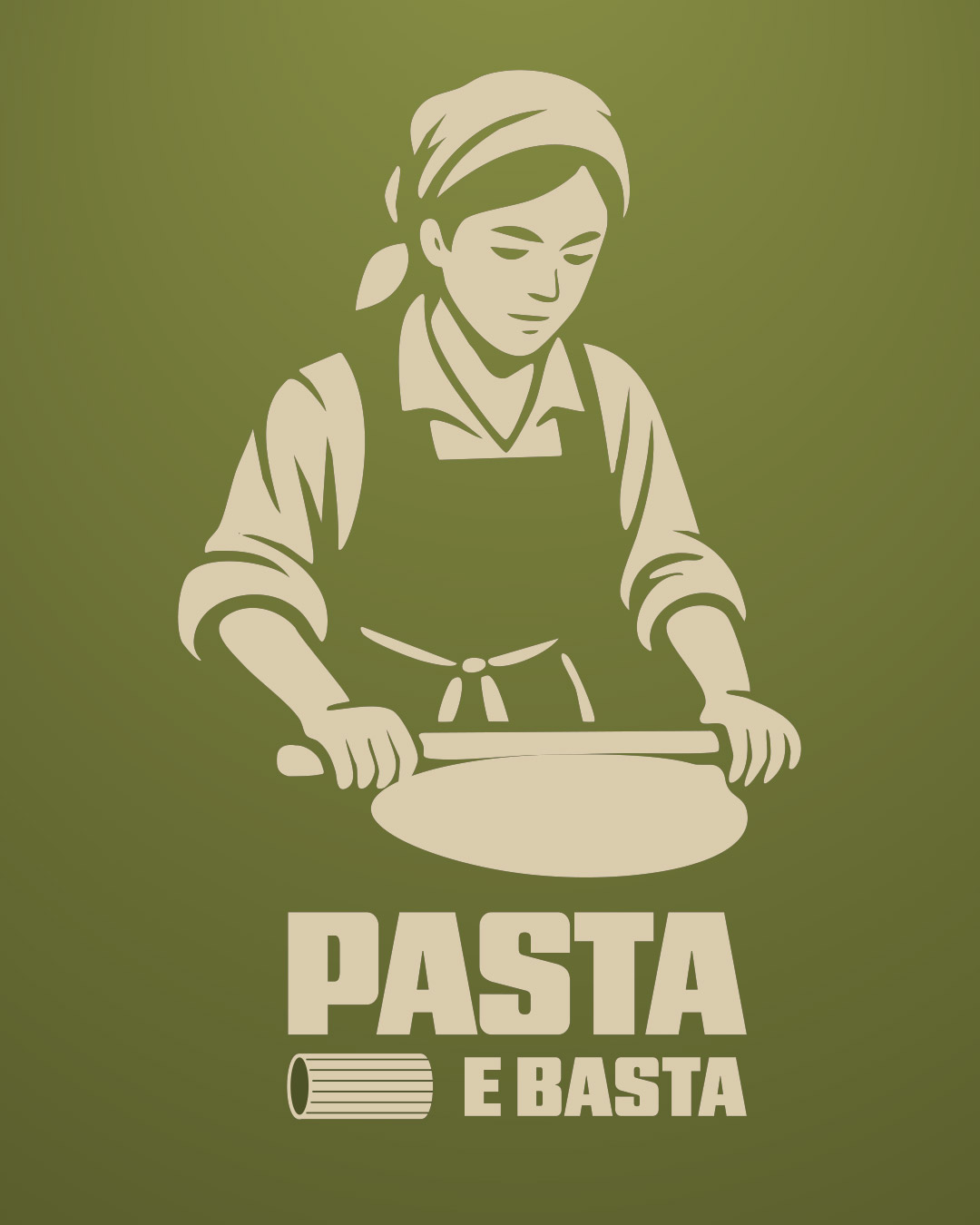 Logo Pasta e Basta, illustrazione di una donna che stende la sfoglia